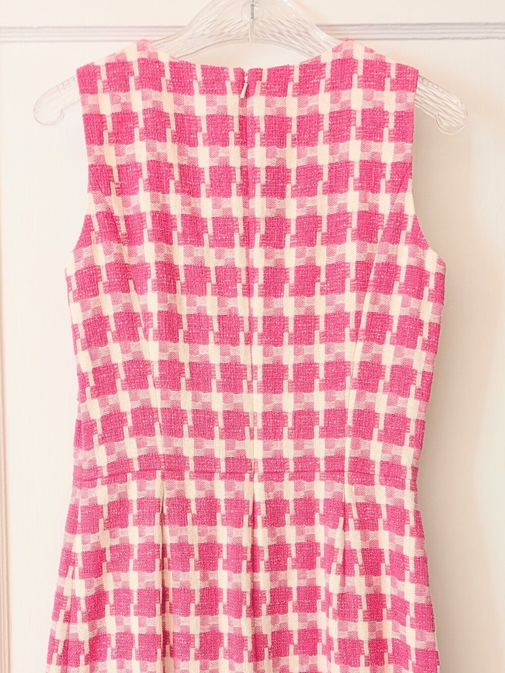 Brooks Brothers Pink and Cream Gingham Tweed Dress. Fully Lined